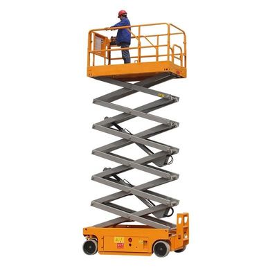 Amarillo 450KG elevador portátil de tijeras hidráulicas 8m elevador aéreo autopropulsado